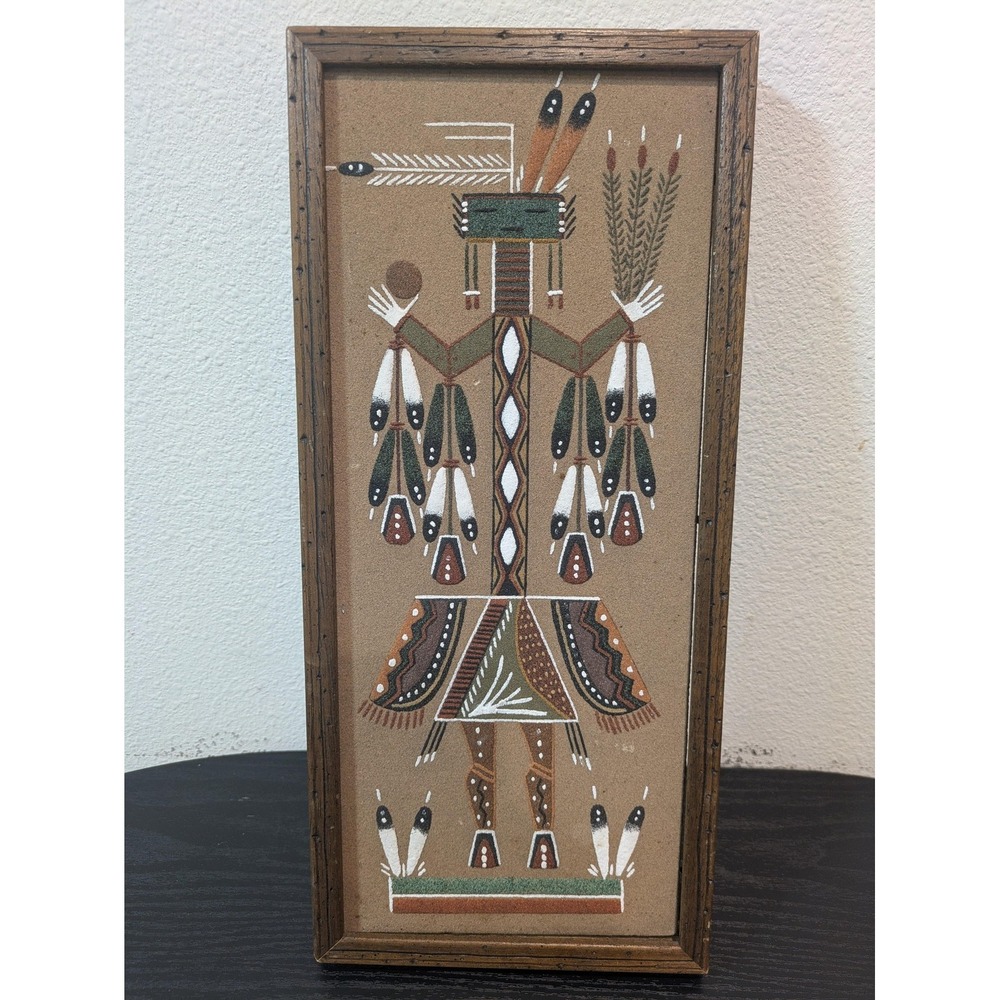 Vintage 1977 Navajo Healing Ceremony Sand Painting Original JR Folk Art Framed